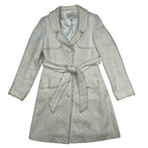 Banana Republic Boucle Peacoat Coat S Winter White Belted Pockets Wedding